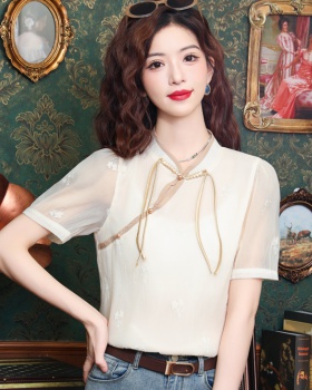 Chinese style niche chiffon tops summer short sleeve shirt
