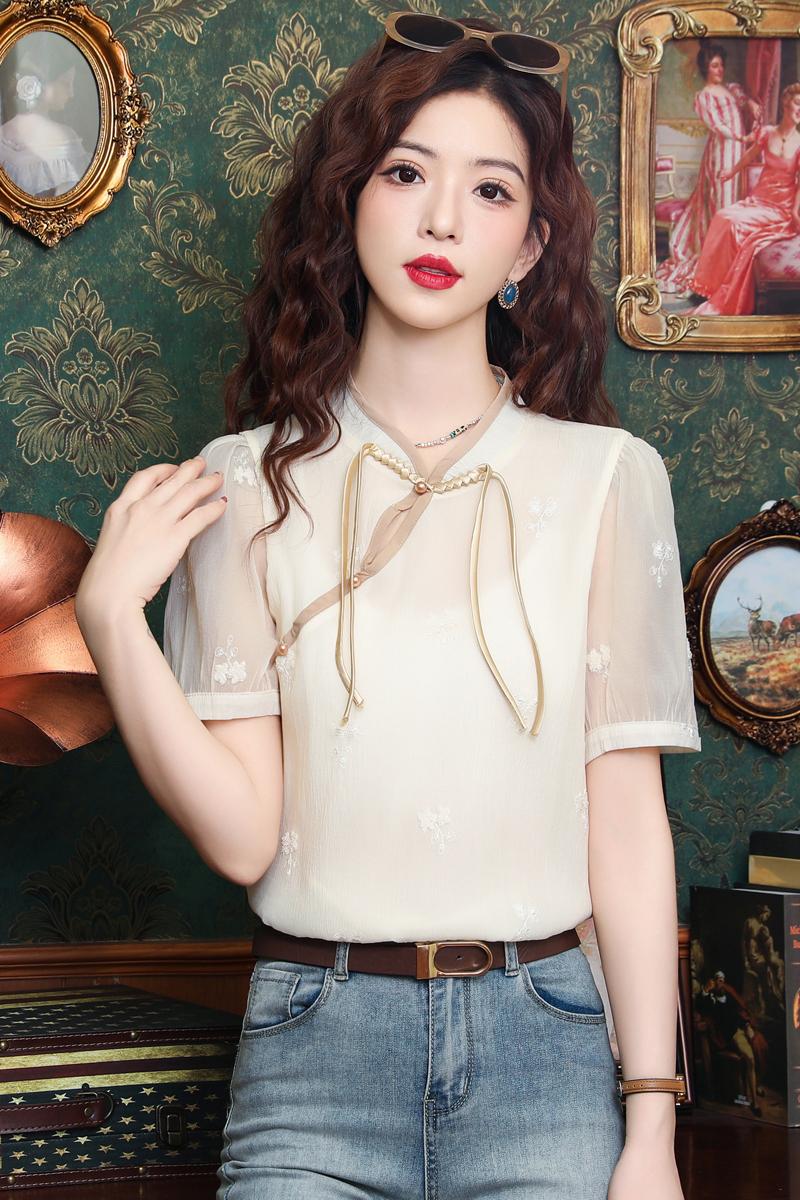 Chinese style niche chiffon tops summer short sleeve shirt