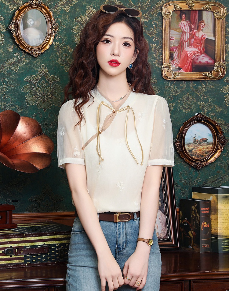 Chinese style niche chiffon tops summer short sleeve shirt