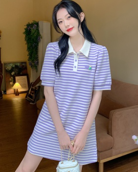 Stripe Korean style slim T-shirt summer loose dress