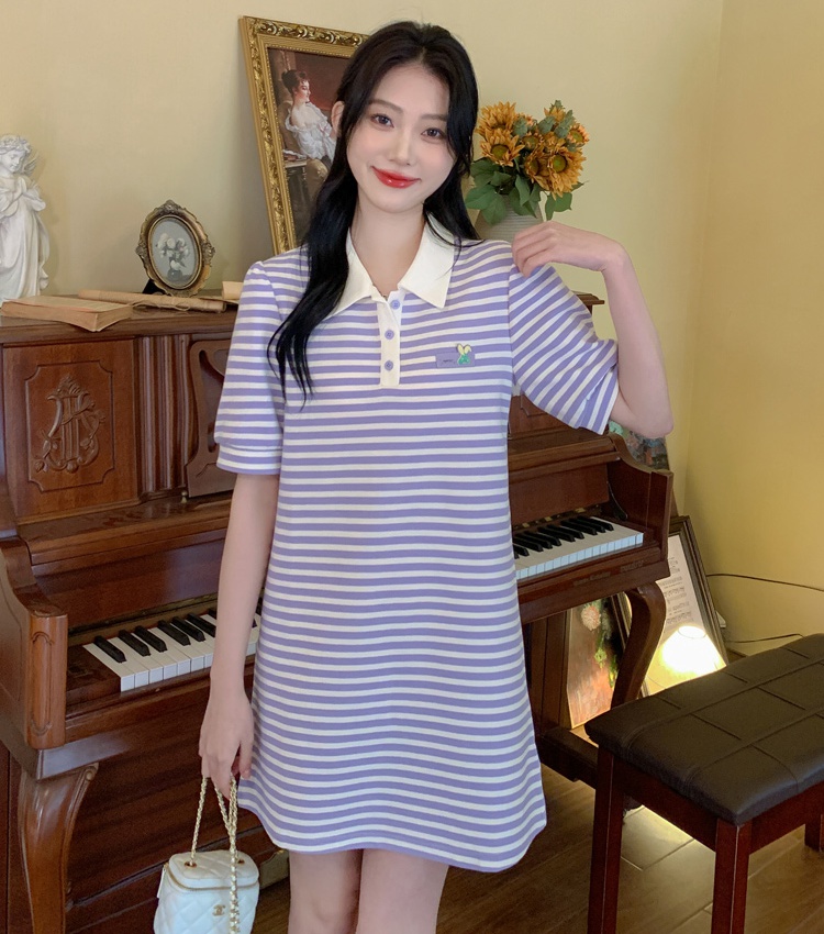 Stripe Korean style slim T-shirt summer loose dress