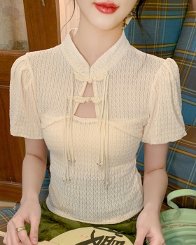 Summer cstand collar T-shirt slim tops for women
