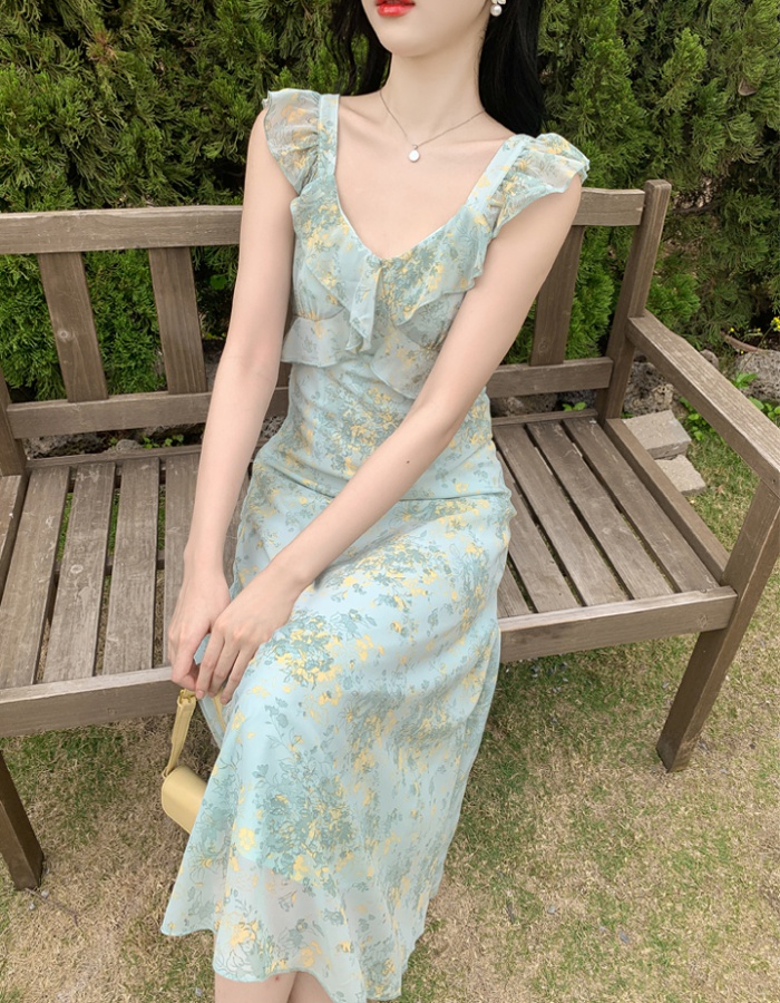 V-neck floral feifei summer slim dress