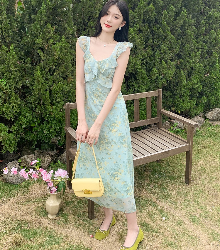 V-neck floral feifei summer slim dress