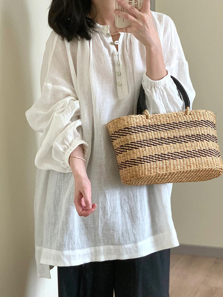 Flax pullover lazy smock retro Casual summer tops