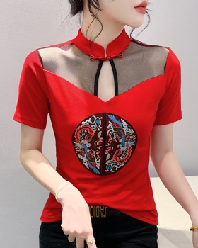 Summer unique splice T-shirt embroidery hollow small shirt