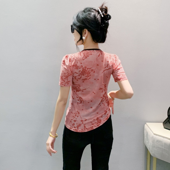 Short sleeve thin T-shirt mixed colors gauze tops for women