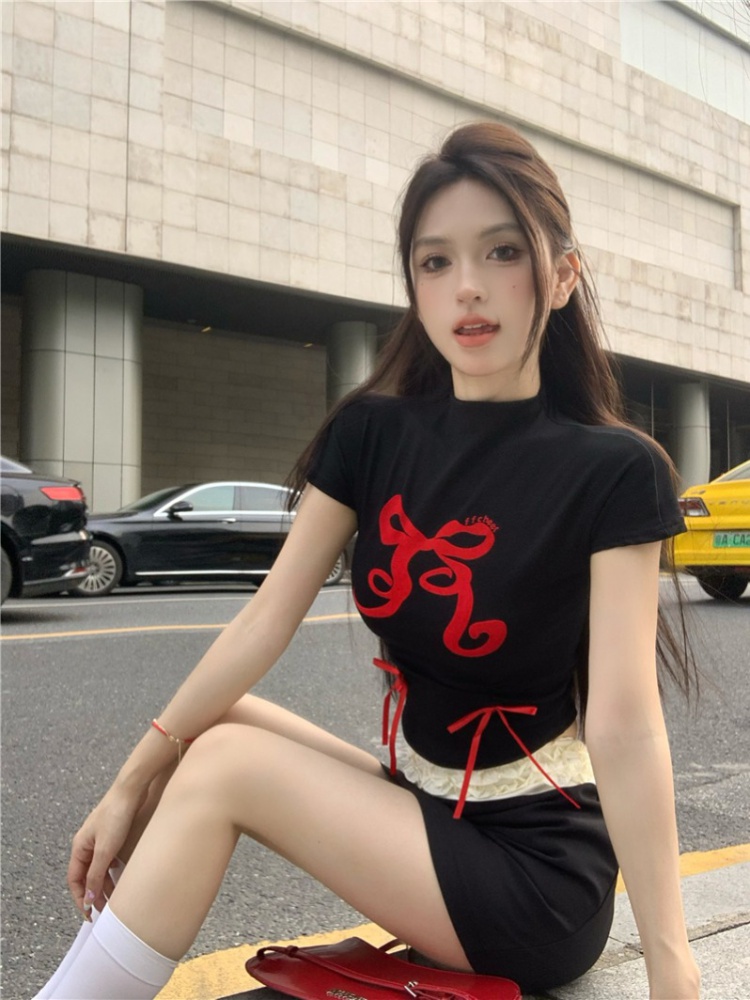 Printing sweetheart T-shirt slim summer tops for women