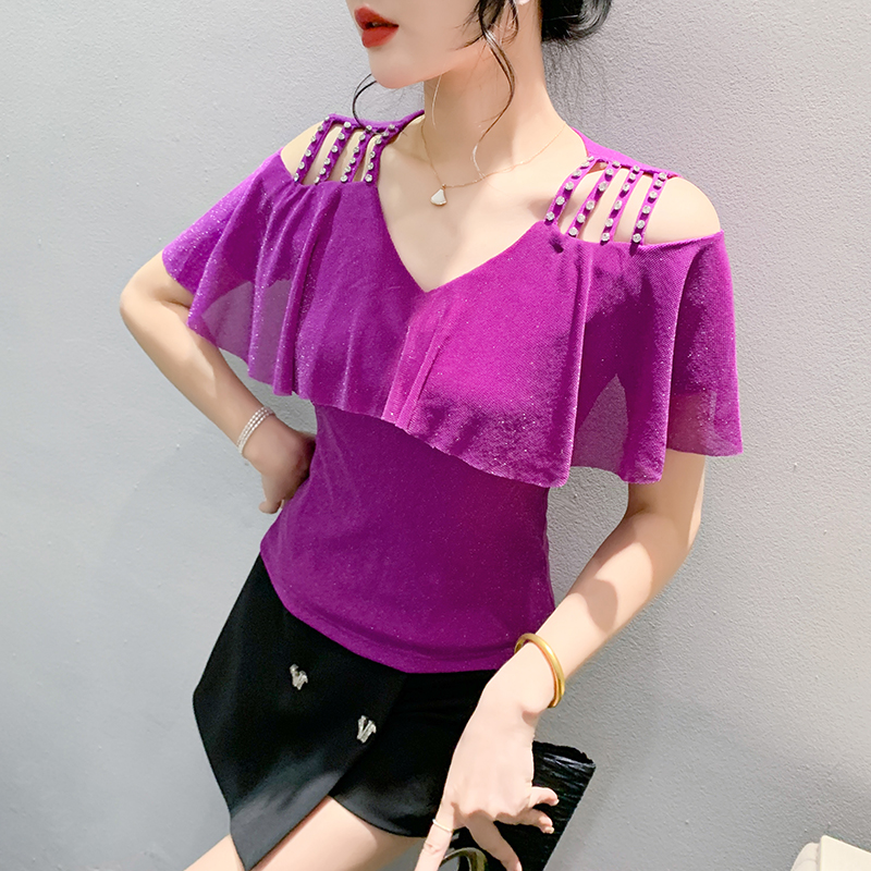 Gauze large yard tops strapless diamond T-shirt