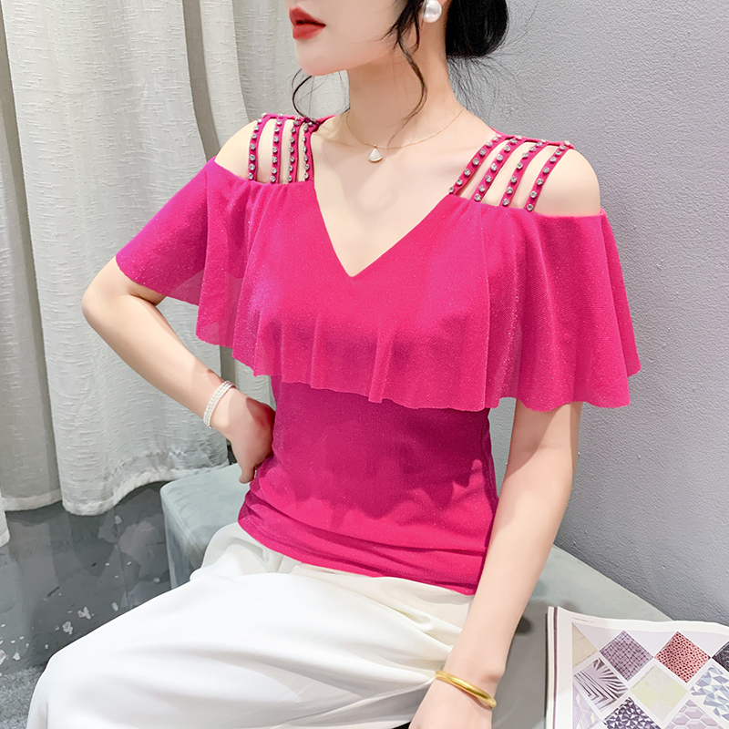 Gauze large yard tops strapless diamond T-shirt