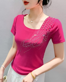 Gauze unique T-shirt beading rhinestone tops for women