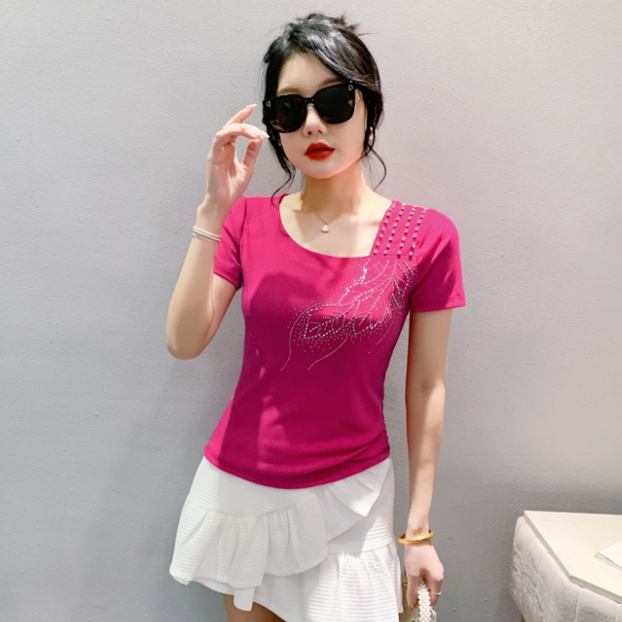 Gauze unique T-shirt beading rhinestone tops for women