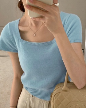 Korean style T-shirt square collar sweater for women
