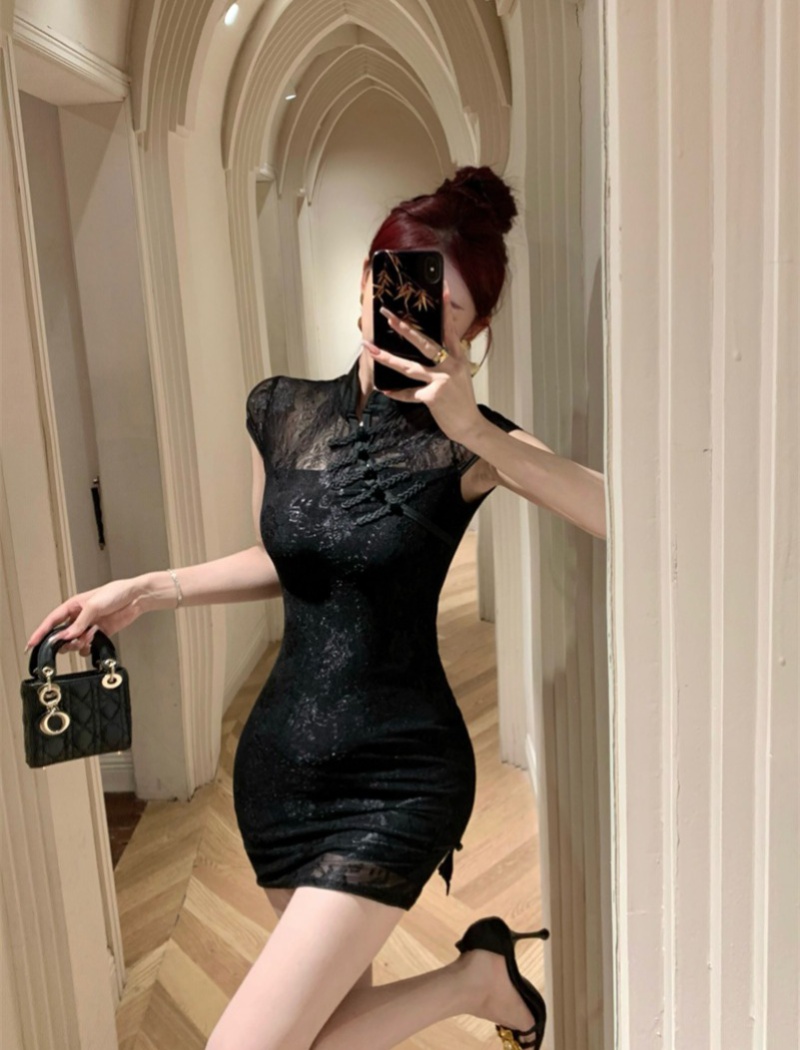 Summer retro slim dress sexy Pseudo-two cheongsam