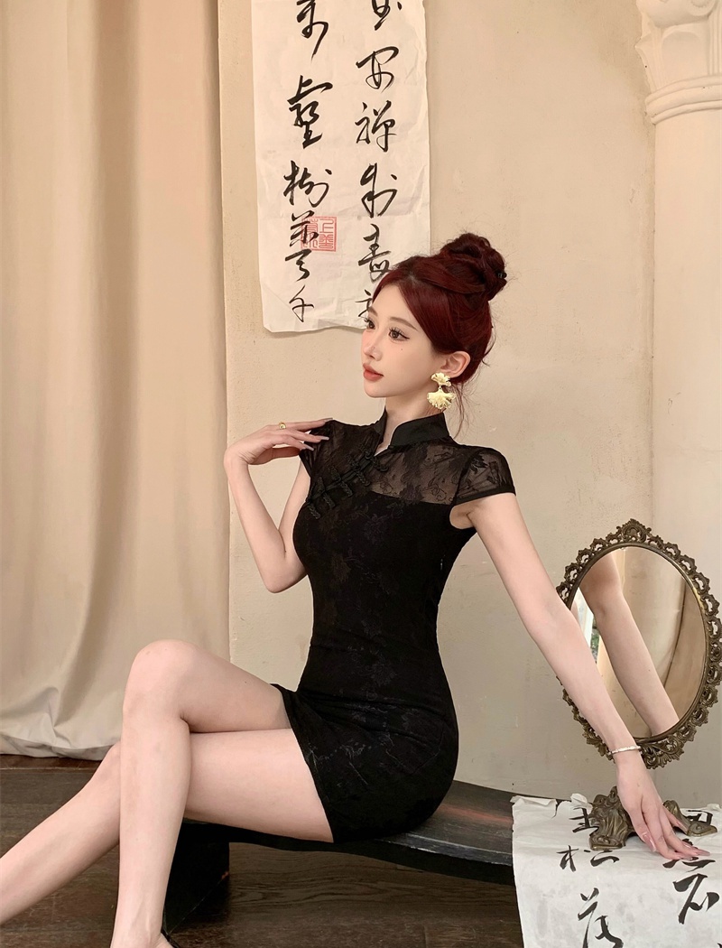 Summer retro slim dress sexy Pseudo-two cheongsam