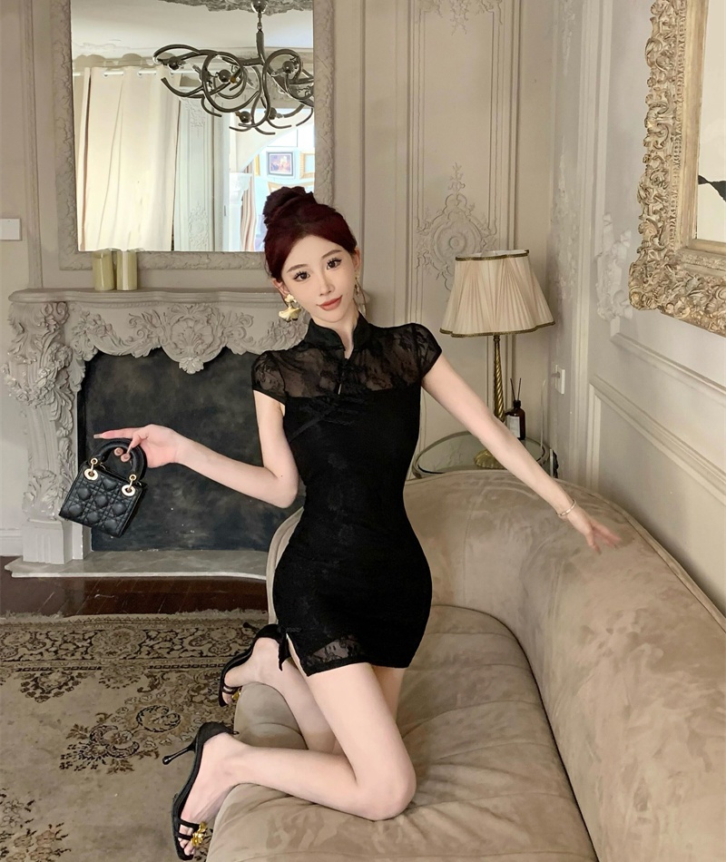 Summer retro slim dress sexy Pseudo-two cheongsam