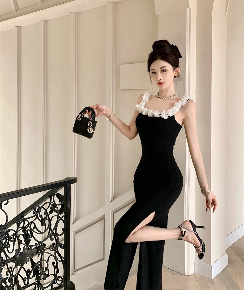 Flowers decoration sling ladies temperament banquet split dress