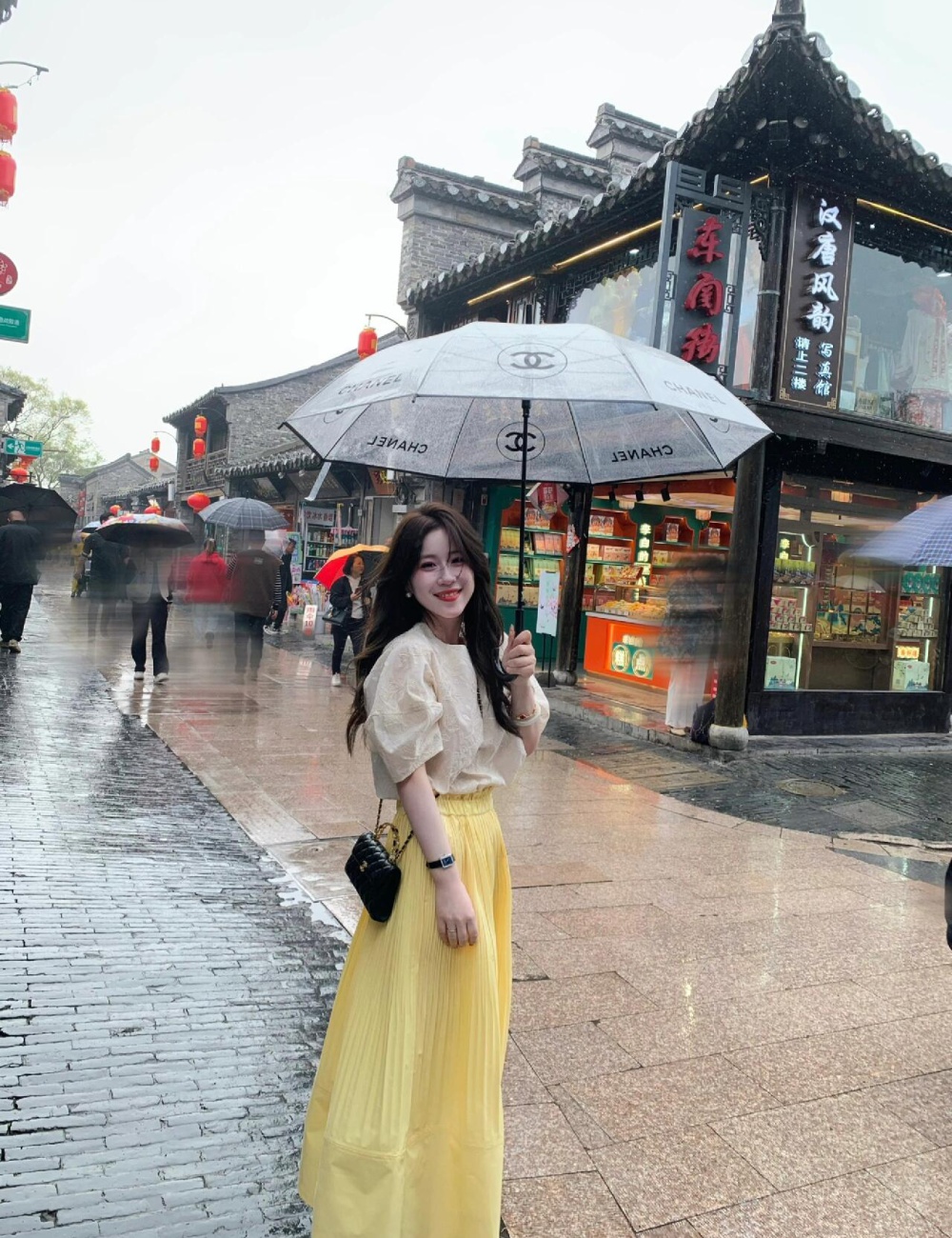 Yellow apricot skirt puff sleeve shirt 2pcs set