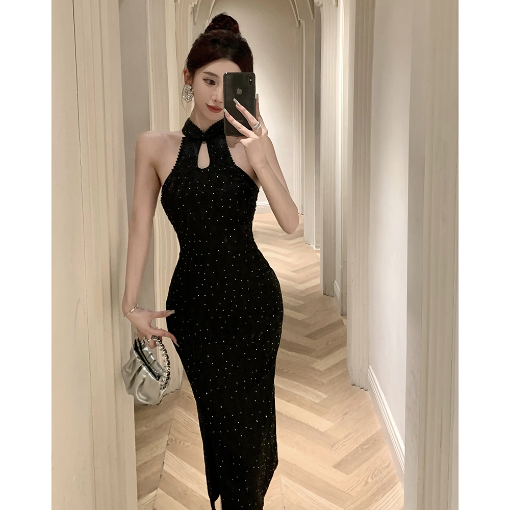 Package hip temperament pearl jacquard dress for women