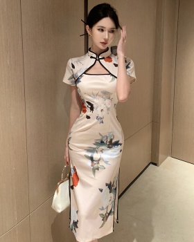 Short sleeve cheongsam package hip dress for women