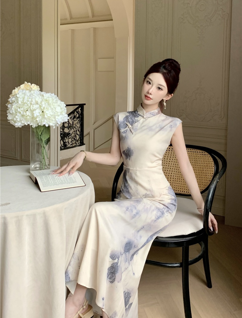 Chinese style dress ink cheongsam 2pcs set for women