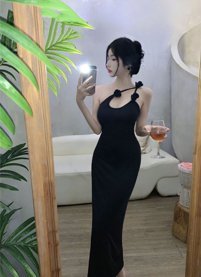 Slim sexy dress pinched waist sling long dress