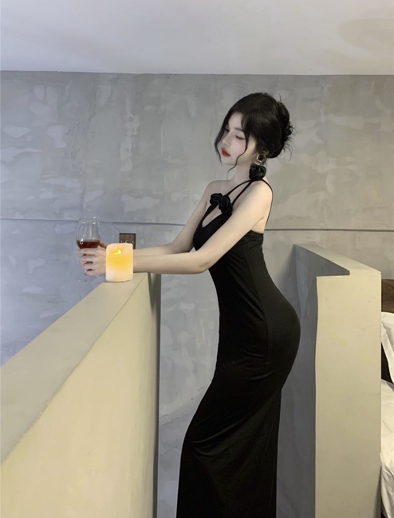 Slim sexy dress pinched waist sling long dress