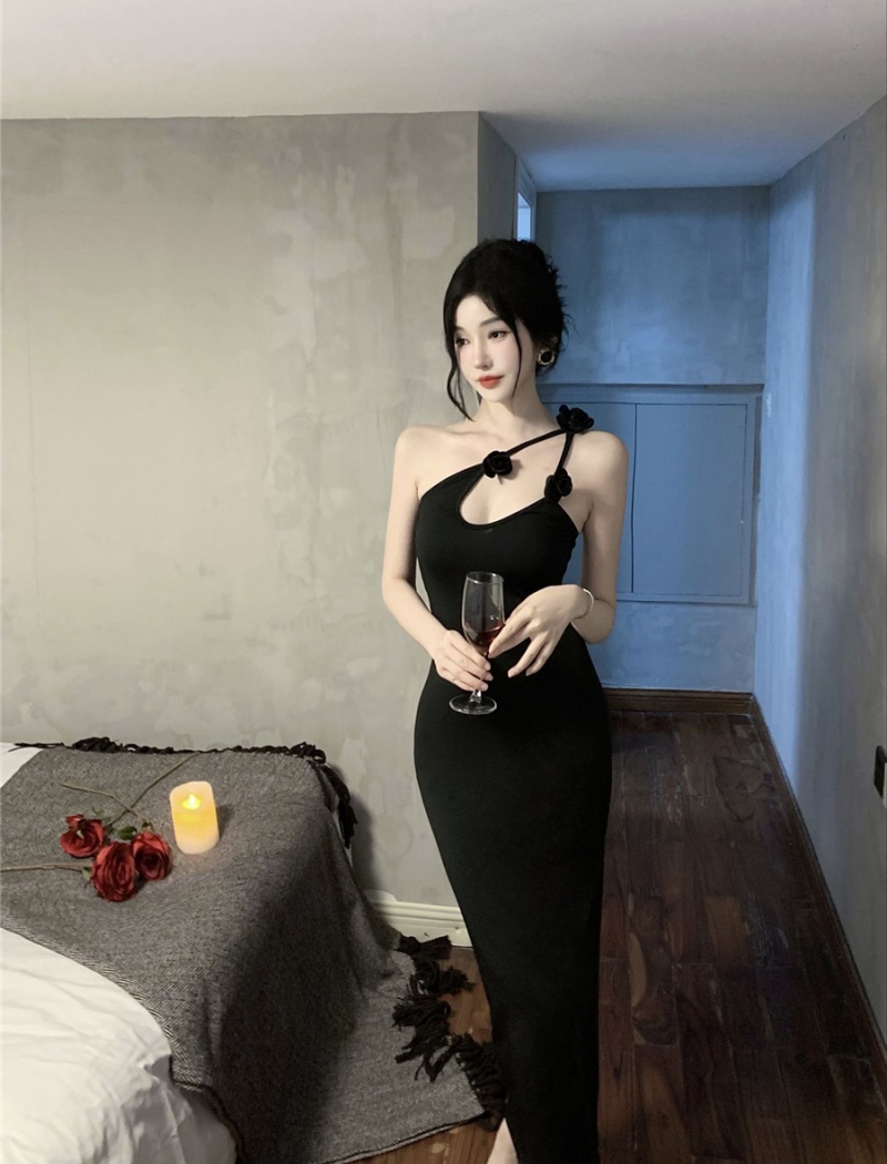 Slim sexy dress pinched waist sling long dress