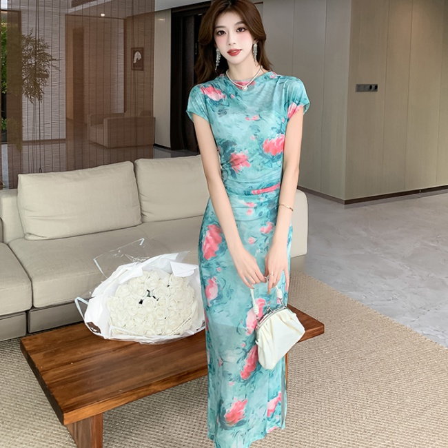 Tight summer dress printing Western style long dress