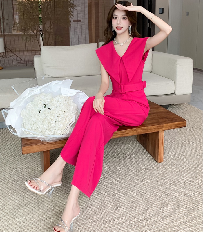 Slim summer jumpsuit pinched waist long pants