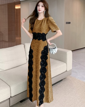 Lace Western style dress mixed colors long dress