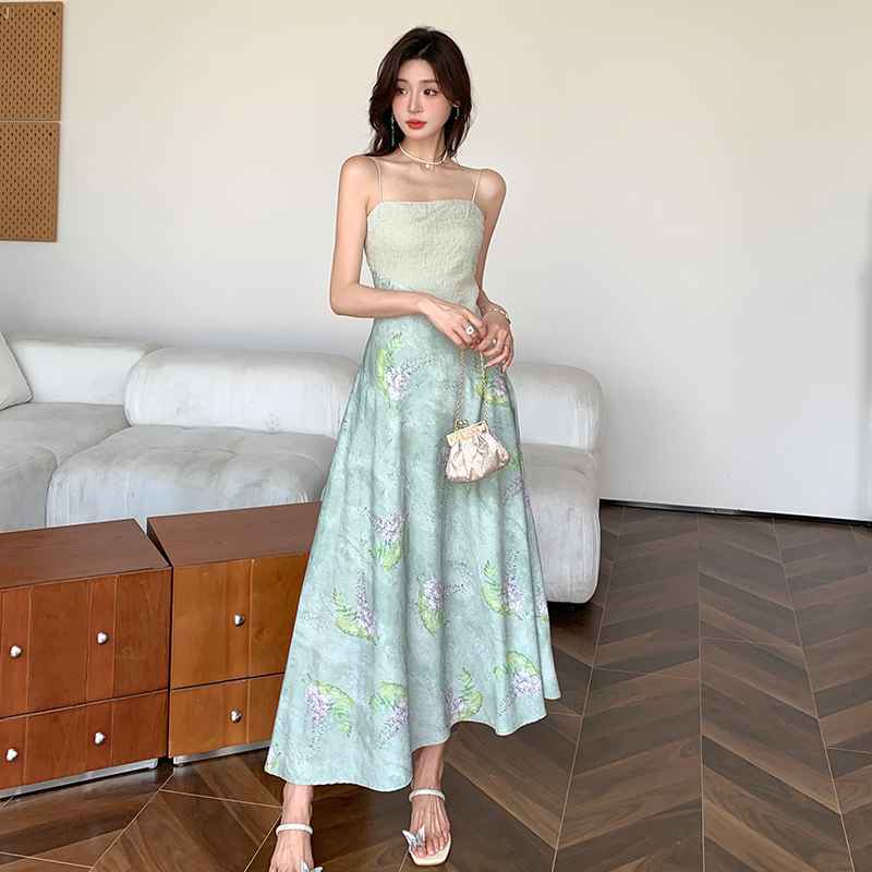 Retro floral long dress temperament dress for women