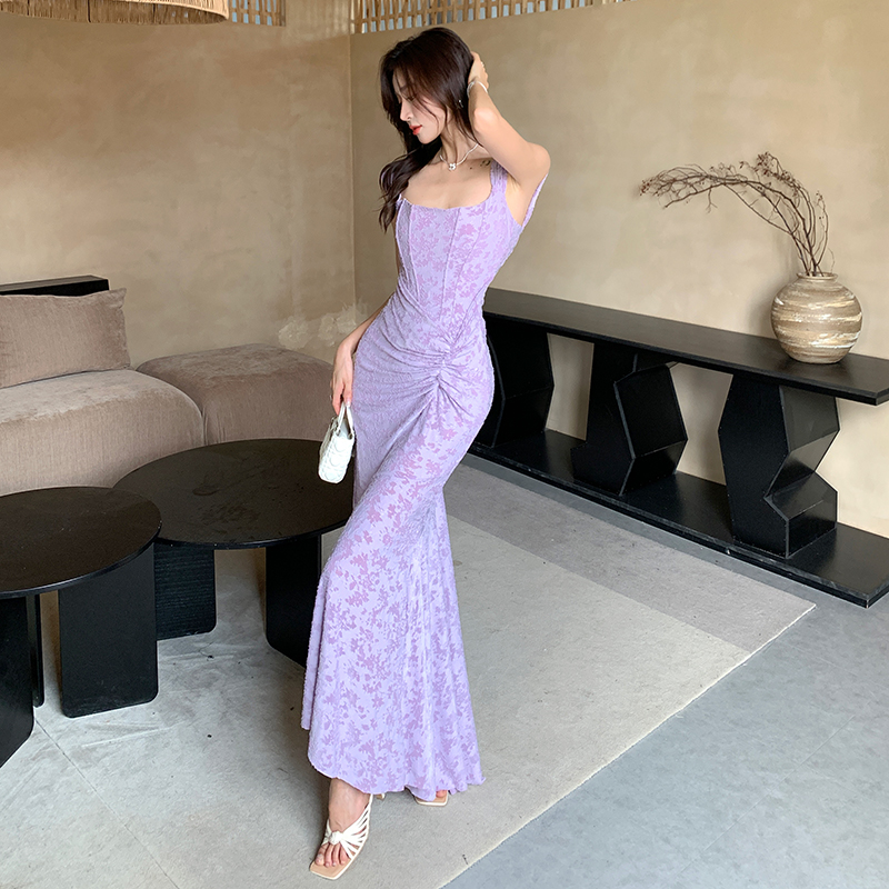 Slim summer Casual long dress purple sleeveless dress