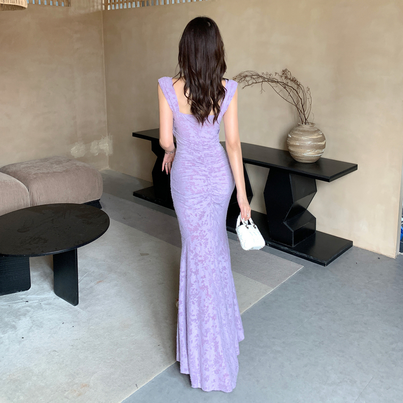 Slim summer Casual long dress purple sleeveless dress