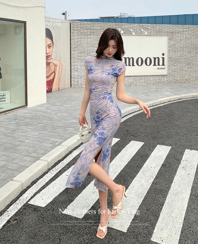 Chinese style blooming dress summer cheongsam for women