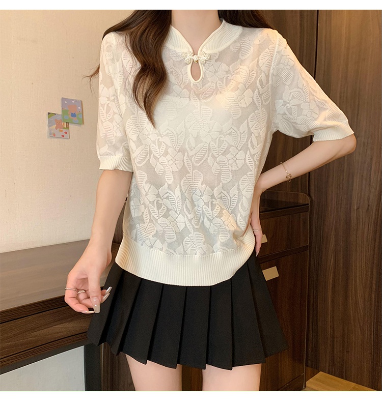 Thin summer Chinese style sweater slim ice silk T-shirt for women