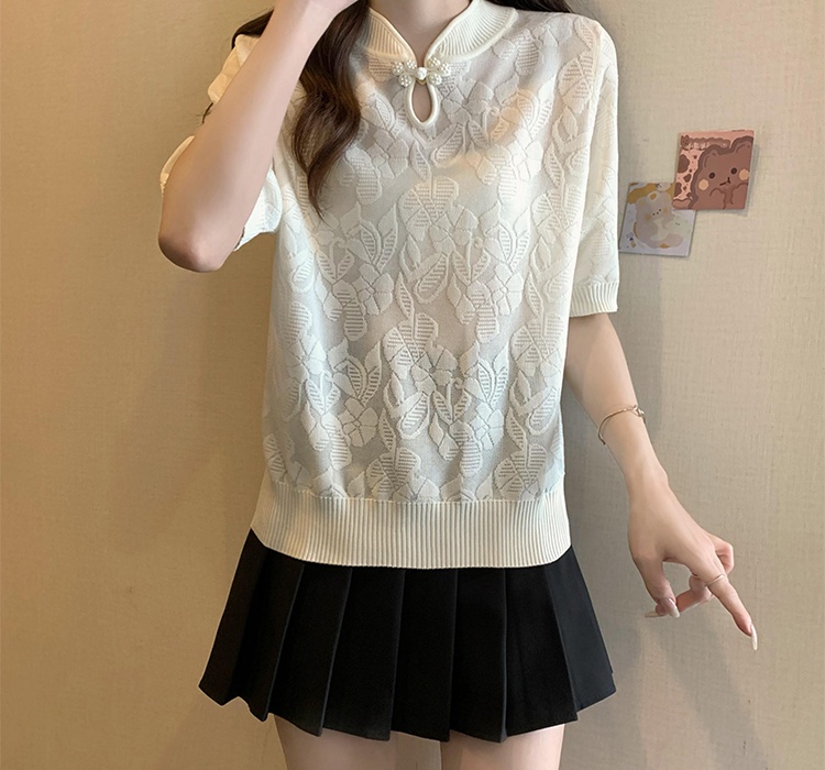 Thin summer Chinese style sweater slim ice silk T-shirt for women