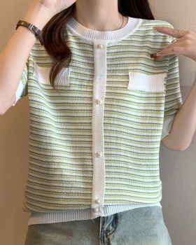 Knitted round neck summer chanelstyle thin T-shirt