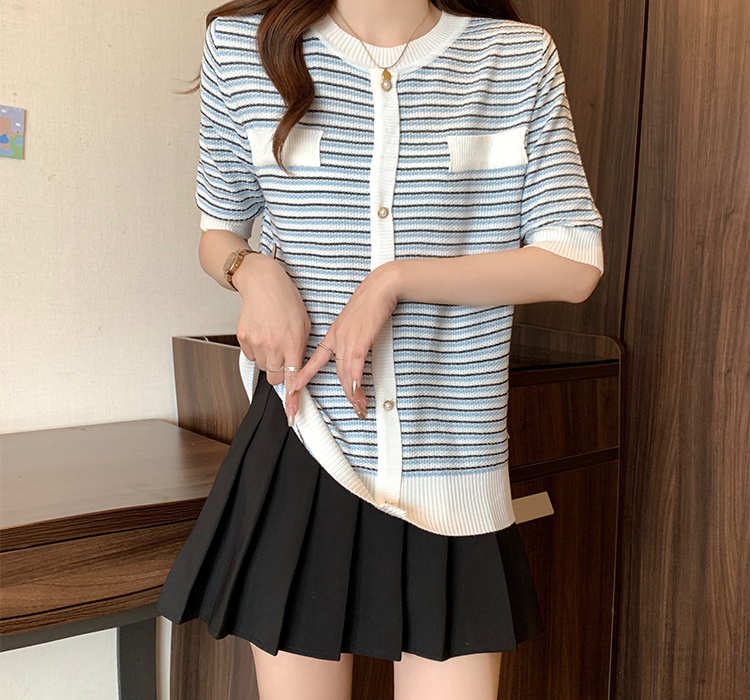 Knitted round neck summer chanelstyle thin T-shirt