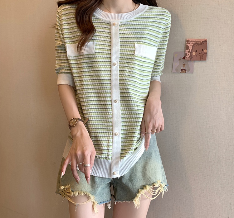 Knitted round neck summer chanelstyle thin T-shirt