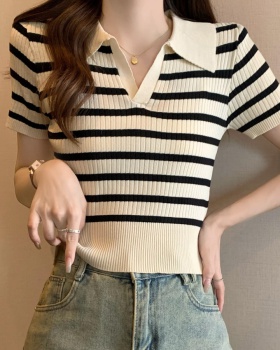 College style knitted thin mixed colors T-shirt