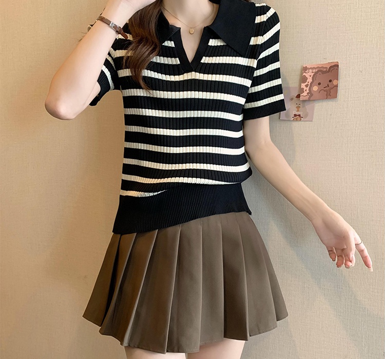 College style knitted thin mixed colors T-shirt