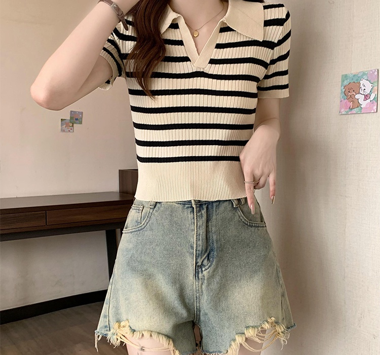 College style knitted thin mixed colors T-shirt