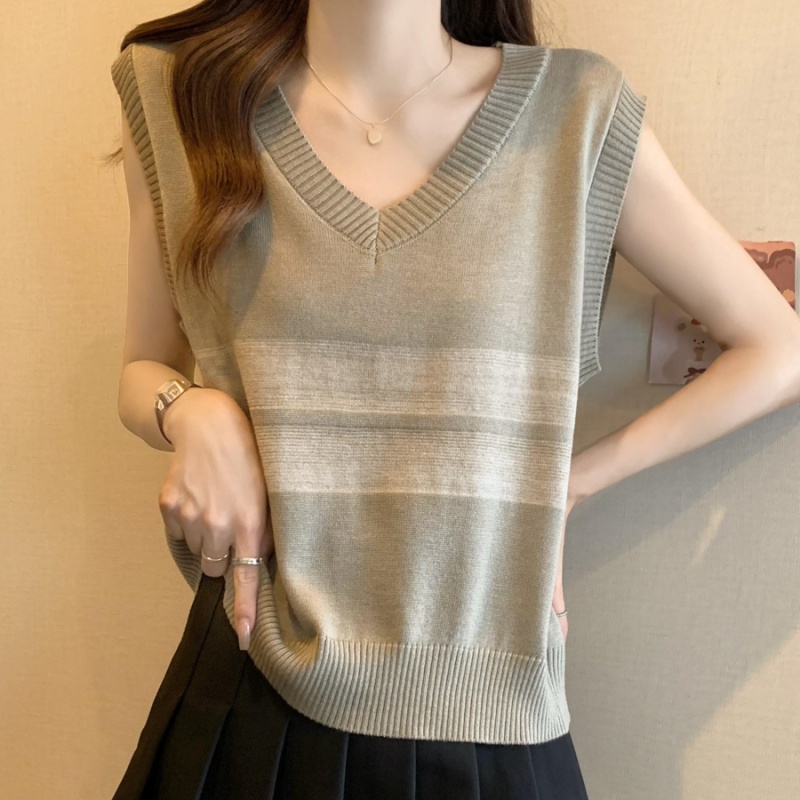 Thin V-neck summer knitted ice silk sling vest