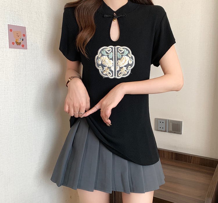 Summer knitted ice silk Chinese style thin mixed colors T-shirt