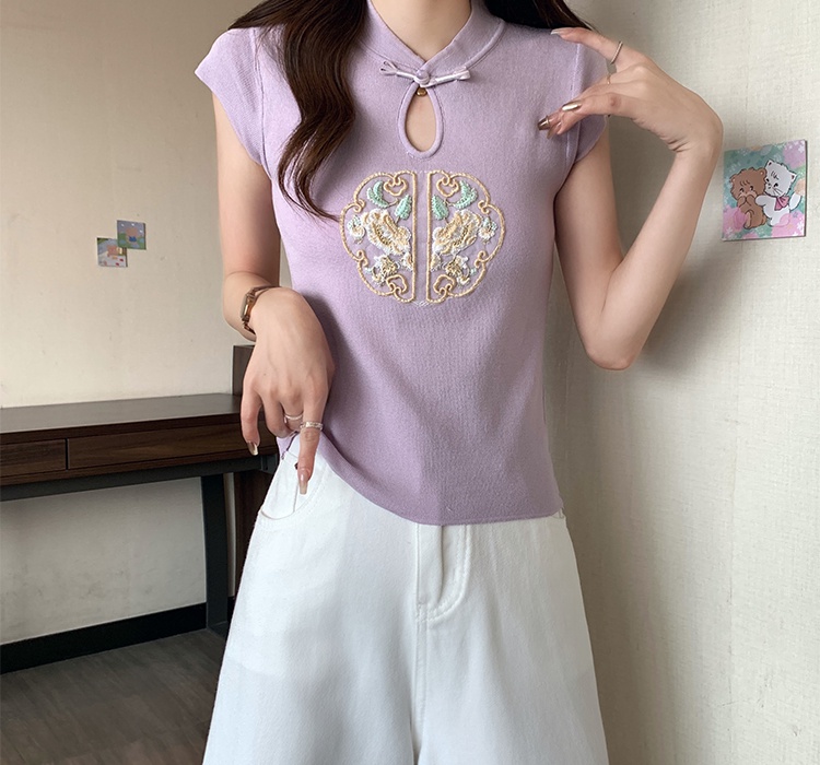 Summer knitted ice silk Chinese style thin mixed colors T-shirt