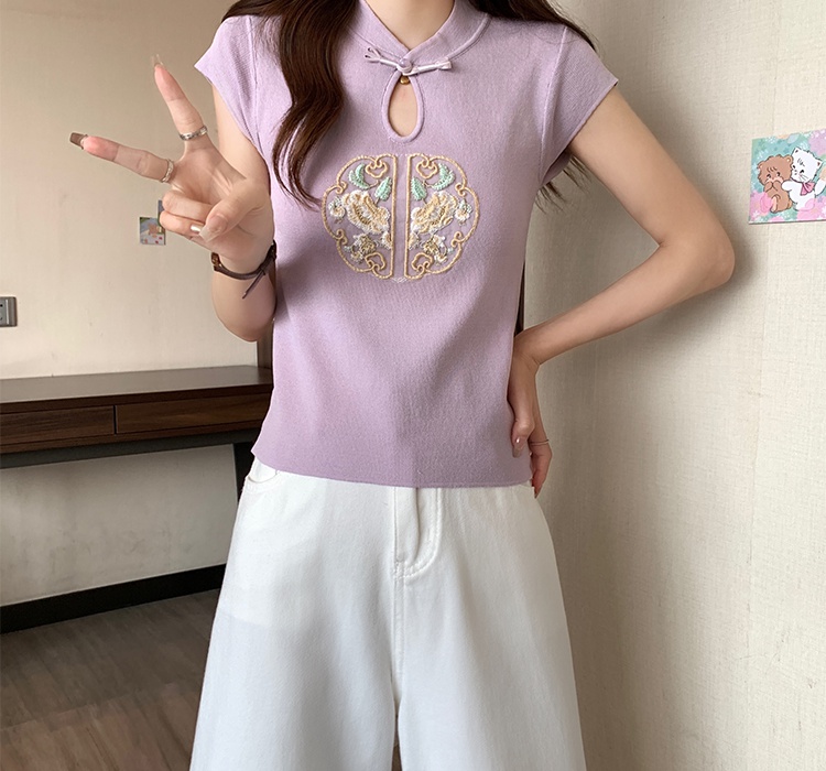 Summer knitted ice silk Chinese style thin mixed colors T-shirt