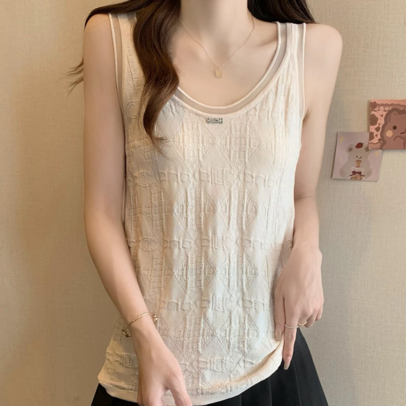 Sling splice ice silk knitted summer organza thin vest