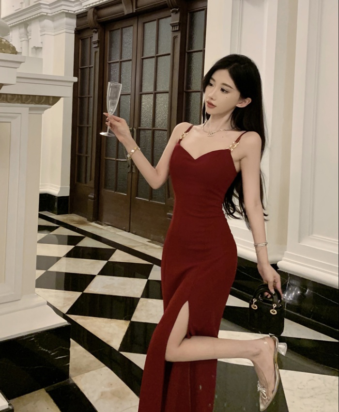 Retro little sexy all-match long dress slim sling dress