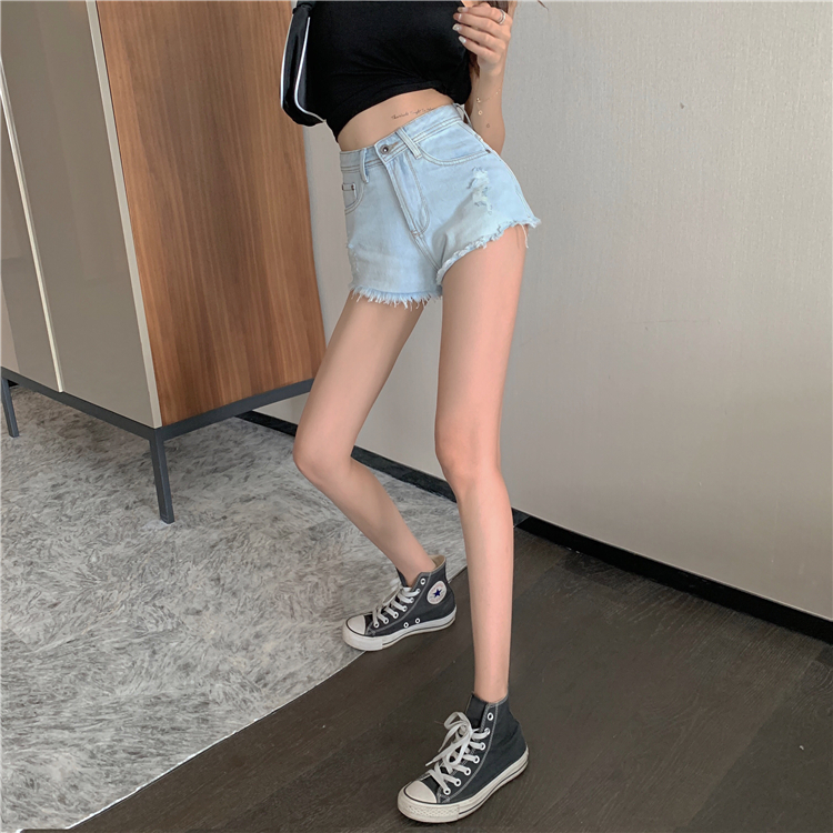 High waist worn jeans burr retro shorts for women